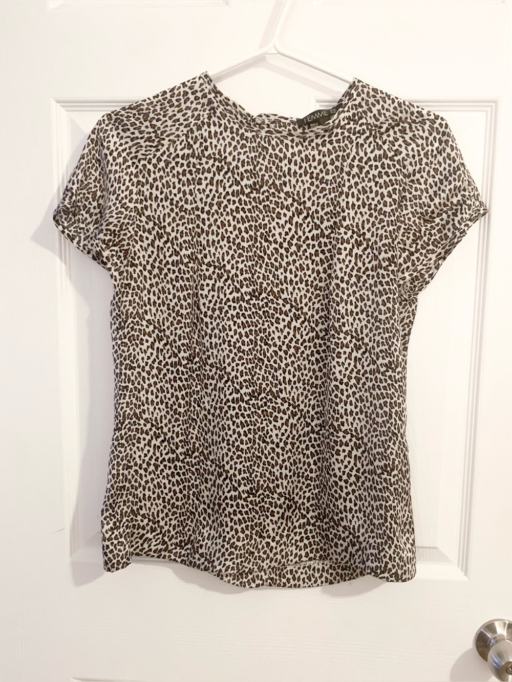 Femme Women's Leopard Print Short Sleeve Top - Brown & Cream - size S